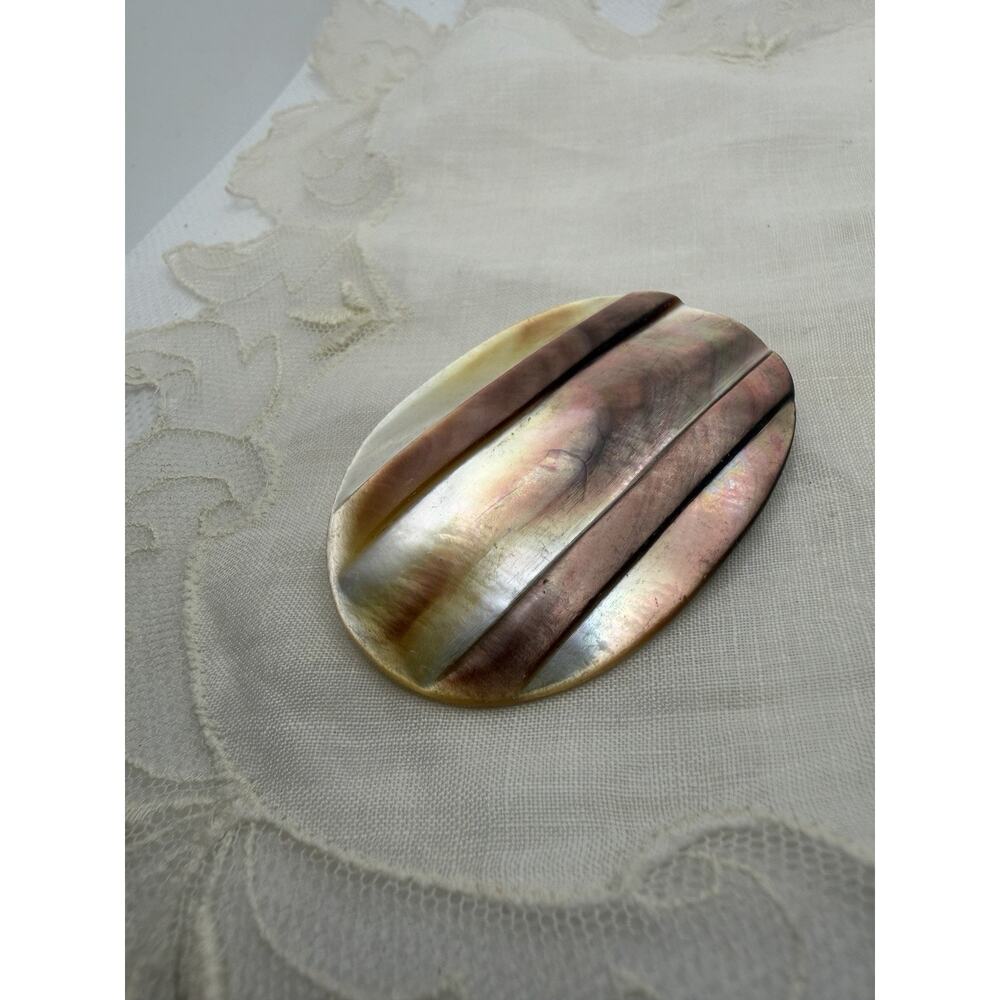 Antique Victorian or Art Deco Brooch, Carved Mother Of Pearl Shell Pin, C Clasp